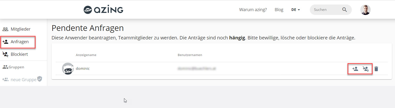Anfrage annehmen/ablehnen